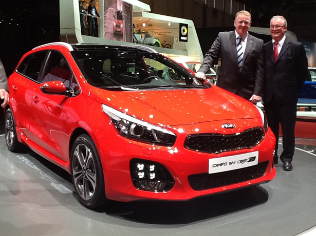 Pictured L to R at the unveiling of the new Kia cee'd SW GT at the Geneva Motorshow were James Brooks Managing Director Kia Motor Ireland and Aidan Doyle PR & Marketing Manager Kia Motor Ireland